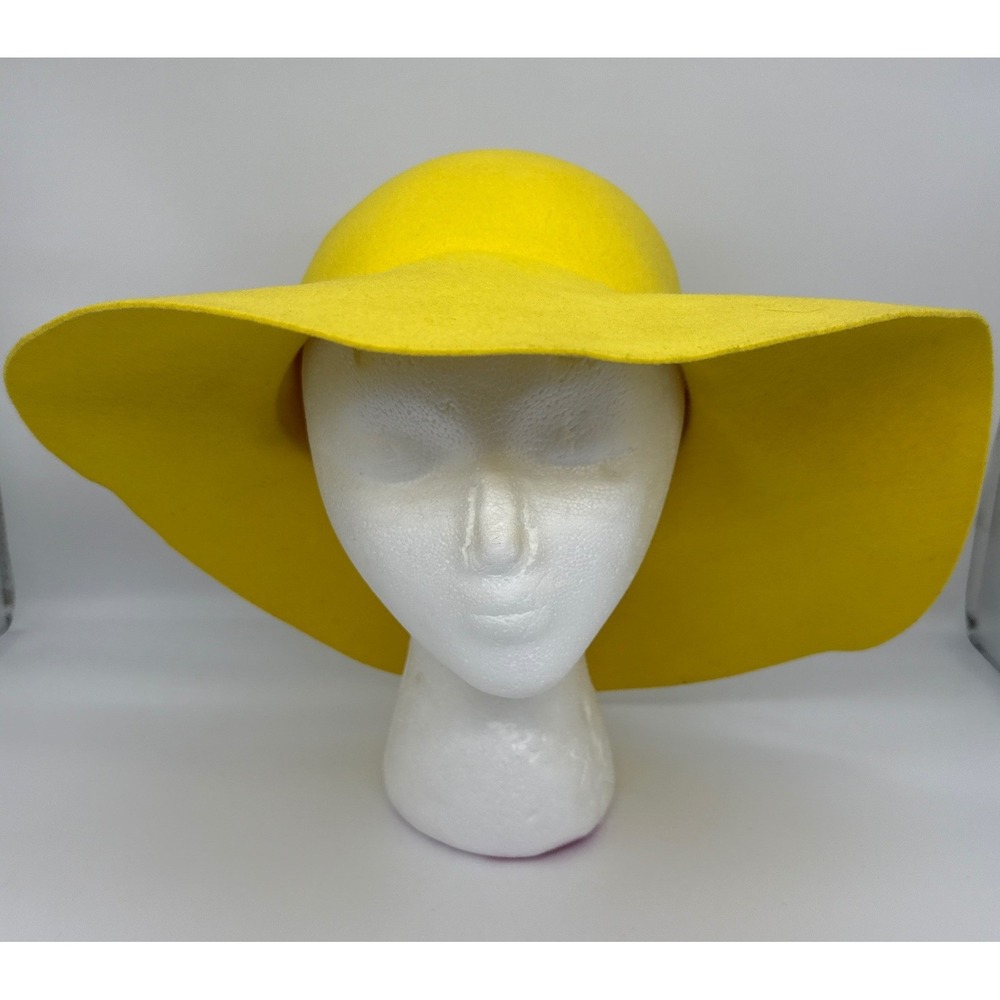 VTG Betmar New York Yellow 100% Wool Felt Wide Brim Floppy Sun Hat Bow Accent